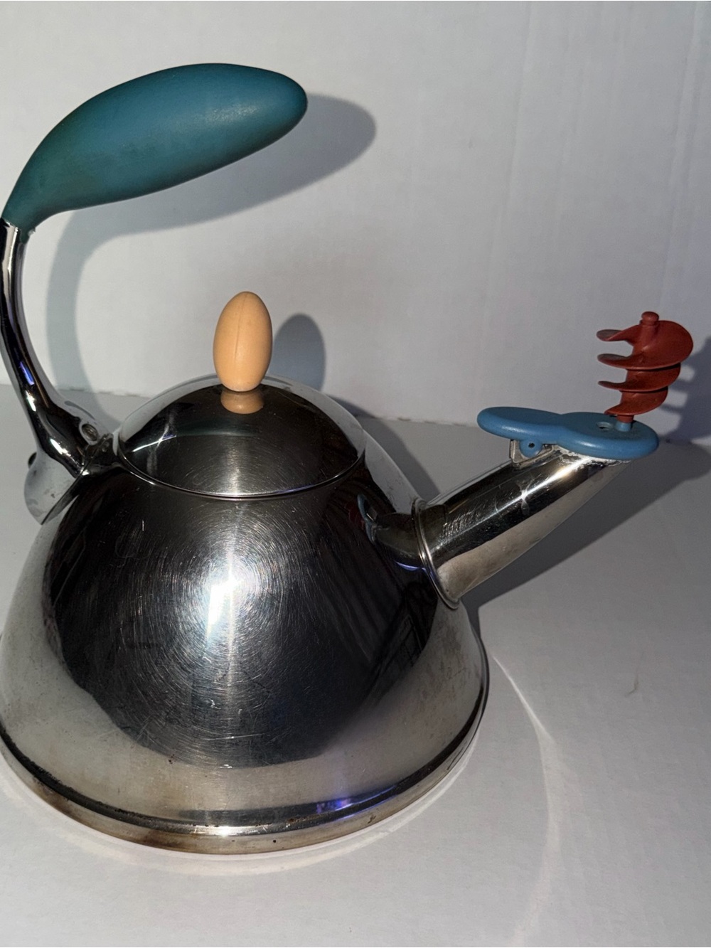 Michael Graves Whistling Tea Kettle with Teal Handle and Red Spout Cap